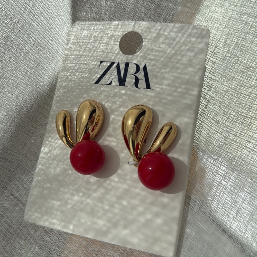 Zara Gold And Red‎ Earrings